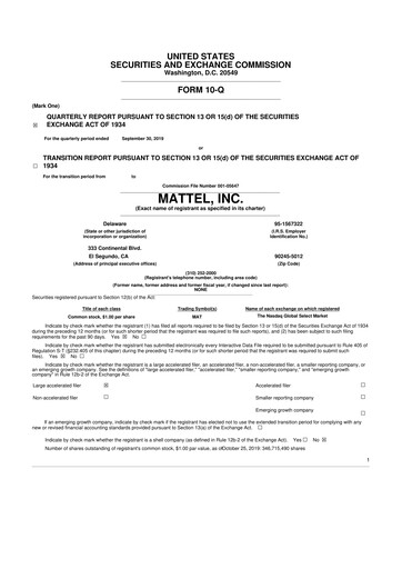Thumbnail Mattel
 10-Q Quarterly Report FY2019 
