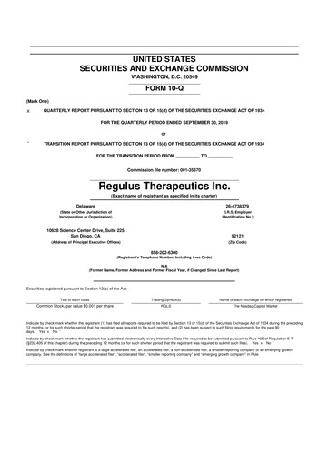 Thumbnail Regulus Therapeutics 10-Q Quarterly Report FY2019 