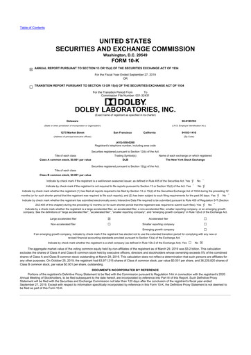 Miniature Dolby 10-K Rapport annuel 2019