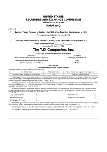 Thumbnail TJX Companies 10-Q Quarterly Report FY2020 