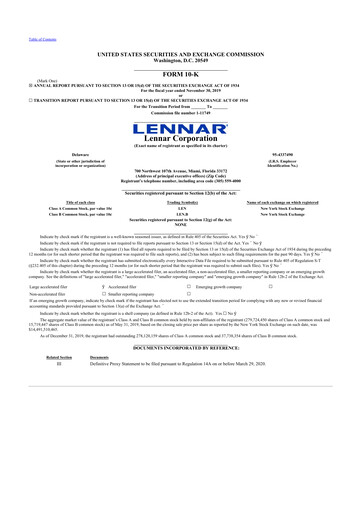 Miniature Lennar 10-K Rapport annuel 2019