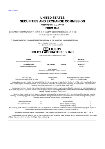 Thumbnail Dolby 10-Q Quarterly Report FY2020 