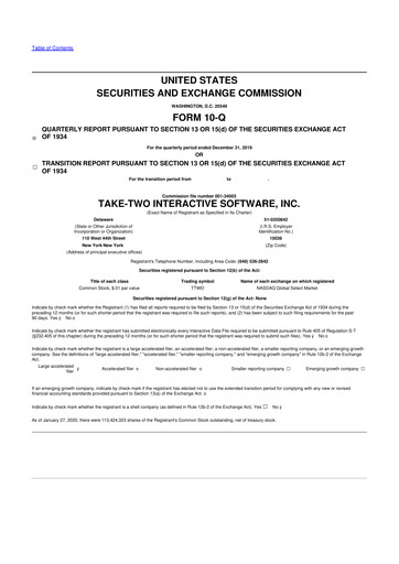 Miniature Take-Two Interactive
 10-Q Rapport trimestriel 2020 