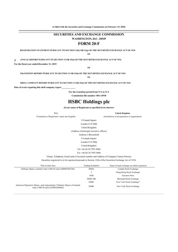 Miniature HSBC 20-F Rapport annuel 2019