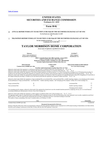 Thumbnail Taylor Morrison
 10-K Annual Report 2019