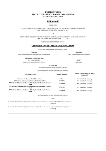Thumbnail Chimera Investment Corporation 10-K Annual Report 2019