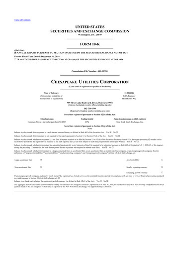 Thumbnail Chesapeake Utilities
 10-K Annual Report 2019