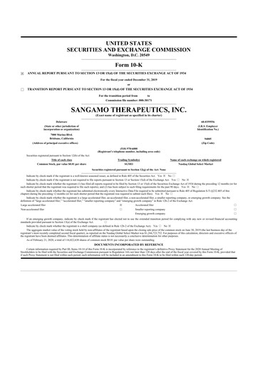 Thumbnail Sangamo Therapeutics
 10-K Annual Report 2019