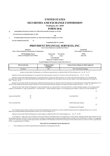 Thumbnail Provident Financial Services 10-K Annual Report 2019