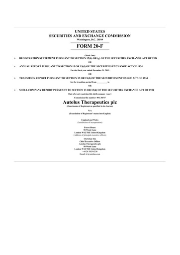 Thumbnail Autolus Therapeutics 20-F Annual Report 2019