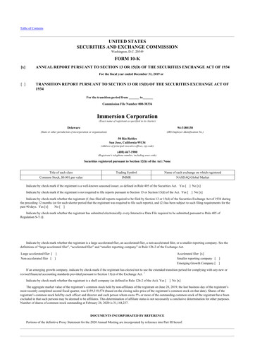 Thumbnail Immersion Corporation
 10-K Annual Report 2019