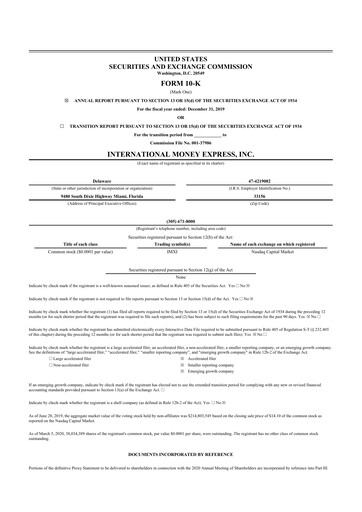 Thumbnail International Money Express 10-K Annual Report 2019