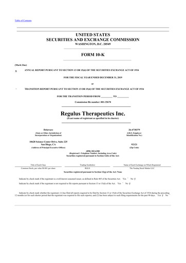 Thumbnail Regulus Therapeutics 10-K Annual Report 2019