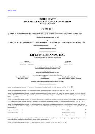 Thumbnail Lifetime Brands 10-K Annual Report 2019