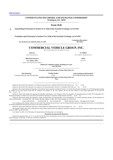 Thumbnail Commercial Vehicle Group (CVG) 10-K Annual Report 2019
