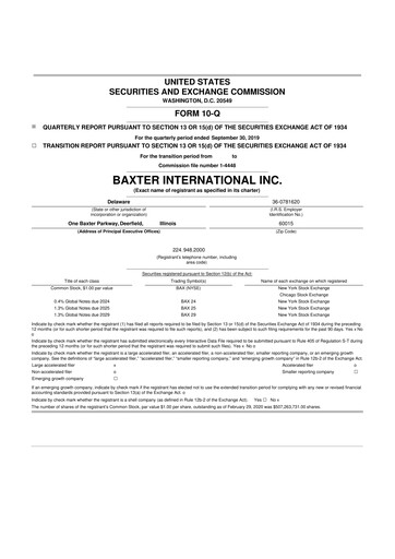 Miniature Baxter 10-Q Rapport trimestriel 2019 