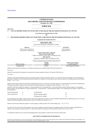 Miniature Ocugen 10-K Rapport annuel 2019