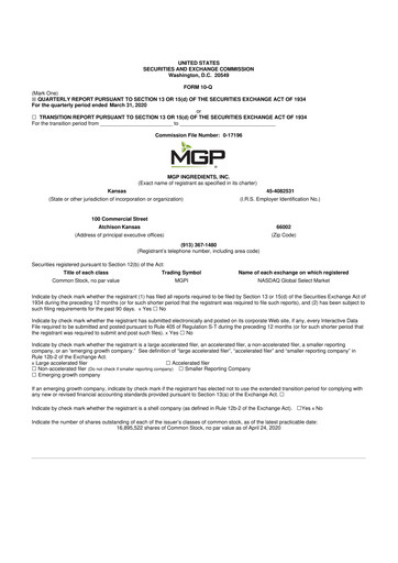 Thumbnail MGP Ingredients 10-Q Quarterly Report FY2020 