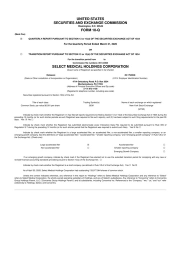 Thumbnail Select Medical Holdings 10-Q Quarterly Report FY2020 