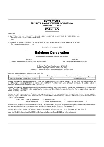 Thumbnail Balchem 10-Q Quarterly Report FY2020 