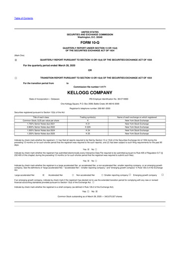 Thumbnail Kellanova 
 (Kellogg's) 10-Q Quarterly Report FY2020 
