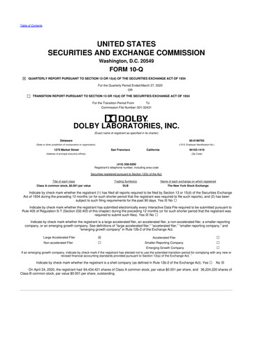 Thumbnail Dolby 10-Q Quarterly Report FY2020 