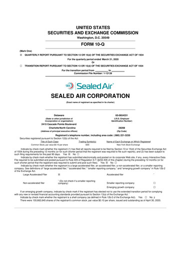 Thumbnail Sealed Air
 10-Q Quarterly Report FY2020 