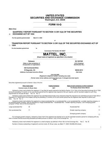 Thumbnail Mattel
 10-Q Quarterly Report FY2020 