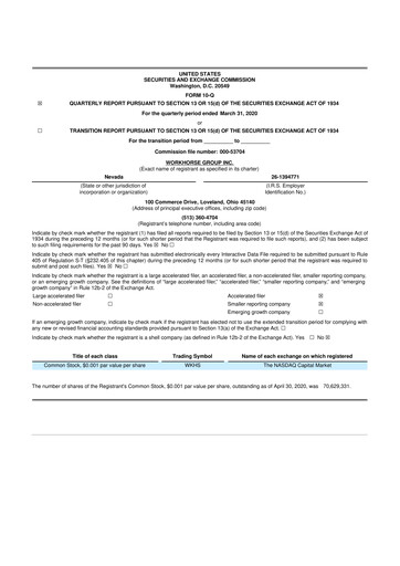Miniature Workhorse Group
 10-Q Rapport trimestriel 2020 