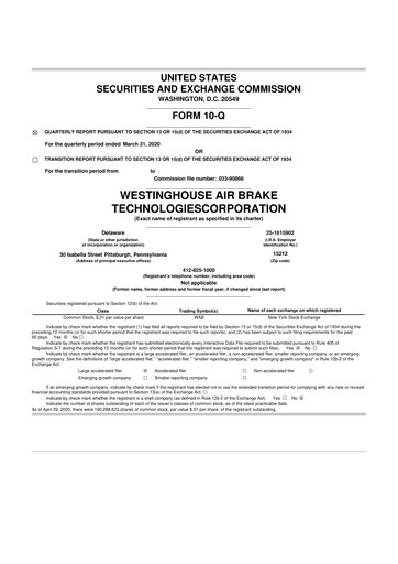 Miniature Wabtec 10-Q Rapport trimestriel 2020 