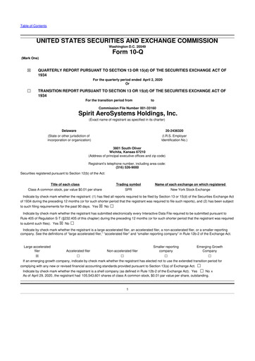 Miniature Spirit AeroSystems 10-Q Rapport trimestriel 2020 