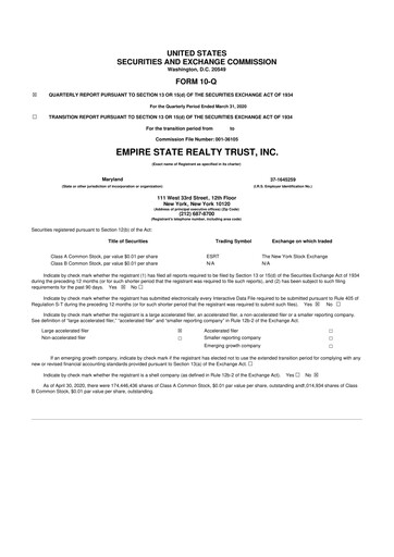 Thumbnail Empire State Realty Trust
 10-Q Quarterly Report FY2020 