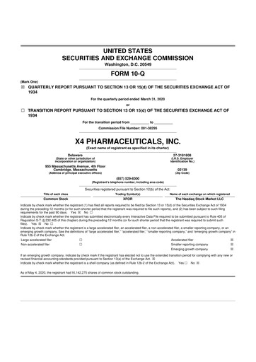 Thumbnail X4 Pharmaceuticals
 10-Q Quarterly Report FY2020 