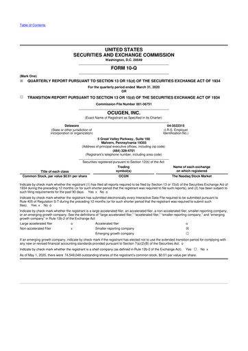 Thumbnail Ocugen 10-Q Quarterly Report FY2020 