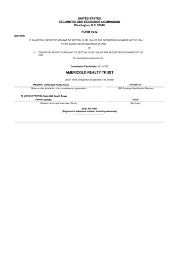 Thumbnail Americold 10-Q Quarterly Report FY2020 