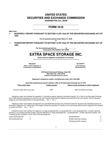 Miniature Extra Space Storage
 10-Q Rapport trimestriel 2020 
