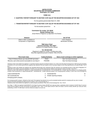 Thumbnail Ranpak 10-Q Quarterly Report FY2020 