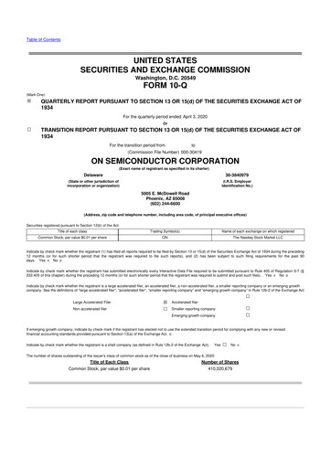Thumbnail ON Semiconductor 10-Q Quarterly Report FY2020 