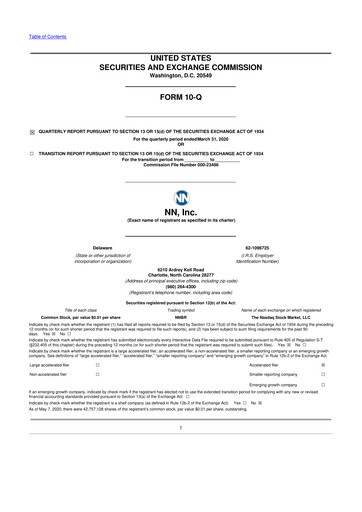 Thumbnail NN, Inc.
 10-Q Quarterly Report FY 