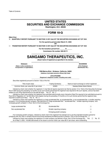 Thumbnail Sangamo Therapeutics
 10-Q Quarterly Report FY2020 