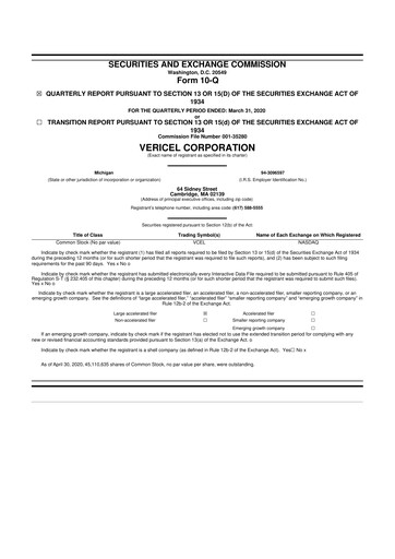 Thumbnail Vericel
 10-Q Quarterly Report FY2020 