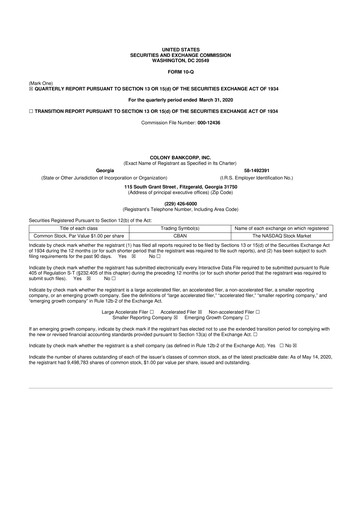 Vorschaubild Colony Bankcorp 10-Q Quartalsbericht 2020 