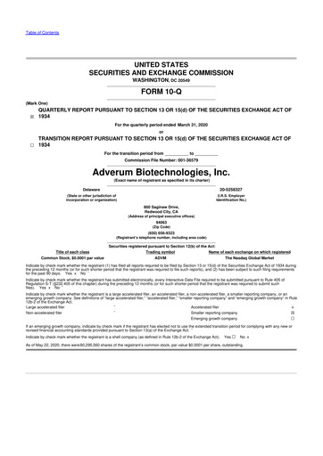 Thumbnail Adverum Biotechnologies
 10-Q Quarterly Report FY2020 