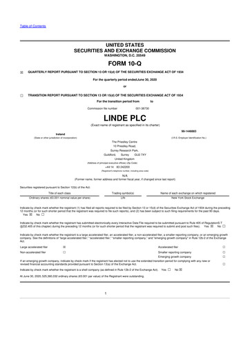 Miniature Linde 10-Q Rapport trimestriel 2020 