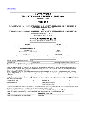 Thumbnail Floor & Decor

 10-Q Quarterly Report FY2020 
