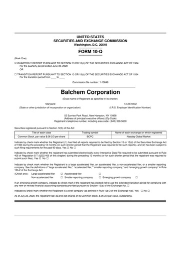 Thumbnail Balchem 10-Q Quarterly Report FY2020 