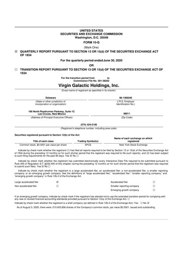 Miniature Virgin Galactic
 10-Q Rapport trimestriel 2020 