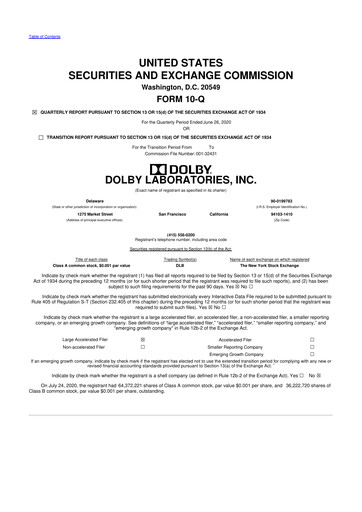 Thumbnail Dolby 10-Q Quarterly Report FY2020 