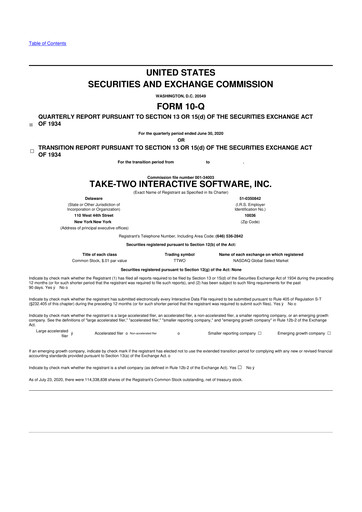 Miniature Take-Two Interactive
 10-Q Rapport trimestriel 2021 