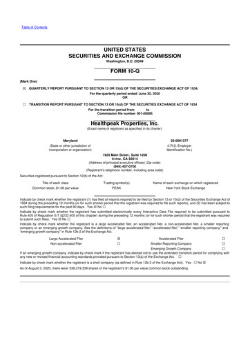 Thumbnail Healthpeak Properties
 10-Q Quarterly Report FY2020 